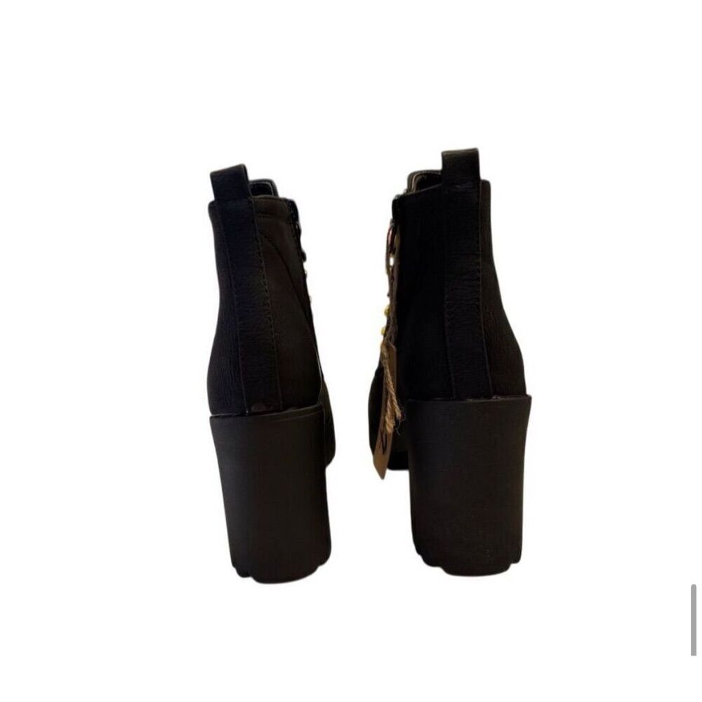 Black Platform Lace-Up Ankle Boots with Yellow Laces - Picture 6 of 9